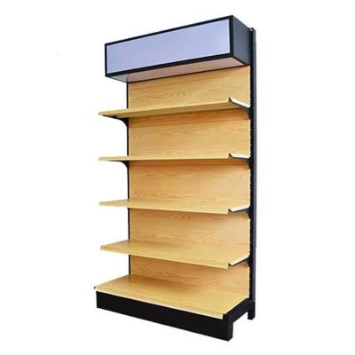 Customized Wood Grain Shelving Transfer Steel Supermarket Gondola Rack