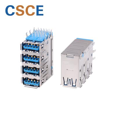 4 Port USB 3.0 Female Connector Type AF Right Angle With Copper Alloy Shell
