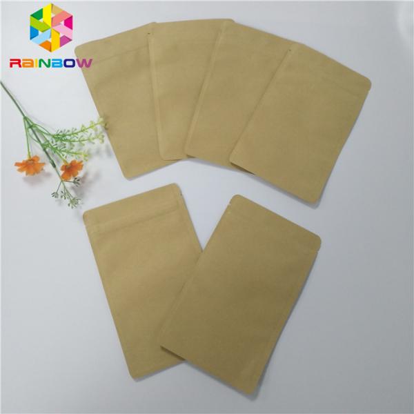Three Side Sealed Kraft Customized Paper Bags Foil Lined Organic Roasted Coffee Packing