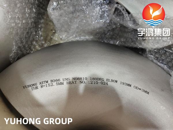 ASTM B366 N08810 Incoloy 800H 1,4958 cotovelo B16.9 Buttweld de 180 graus