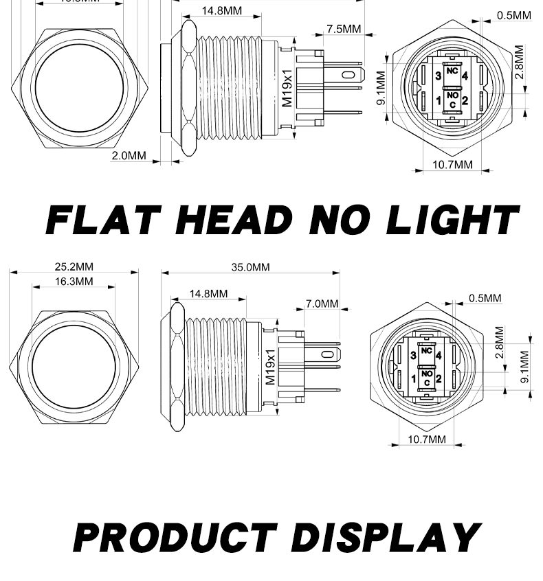 19mm LED Momentary Metal Push Button Switch with Connector Power Symbol Illumination on off Switch Welding