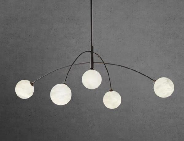 Postmodern Creative Fashion Brass Living Room Chandelier Simplicity Light Luxury Hotel Bedroom Alabaster Pendant Light