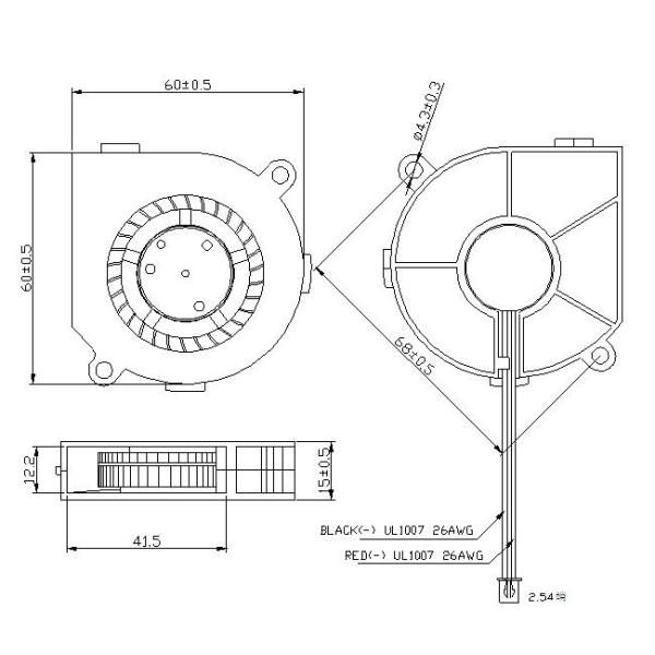 60×60×15Mm 12v Dc Blower Fan , 2.4 Inch Snail Ball Bearing Fan Motor