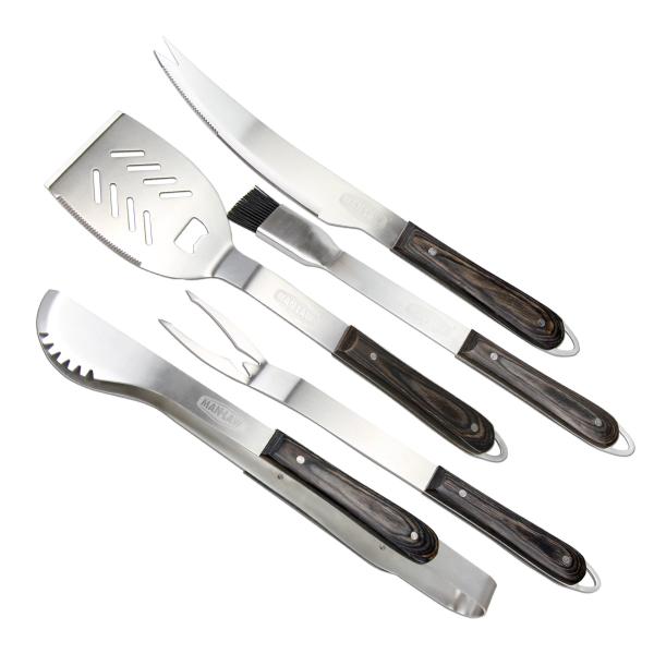 2.5mm Thickness Personalized BBQ Tools , Barbecue Grill Set With Premium Wood Handle