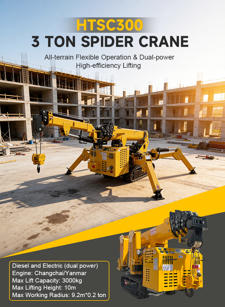 HTSC300-3 Ton Crawler Spider Crane with 10.5m Max Working Radius