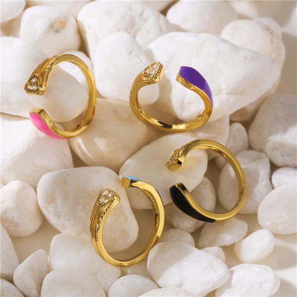 18K Gold Plated Diamond Ring Women Open Enamel Ring OEM ODM