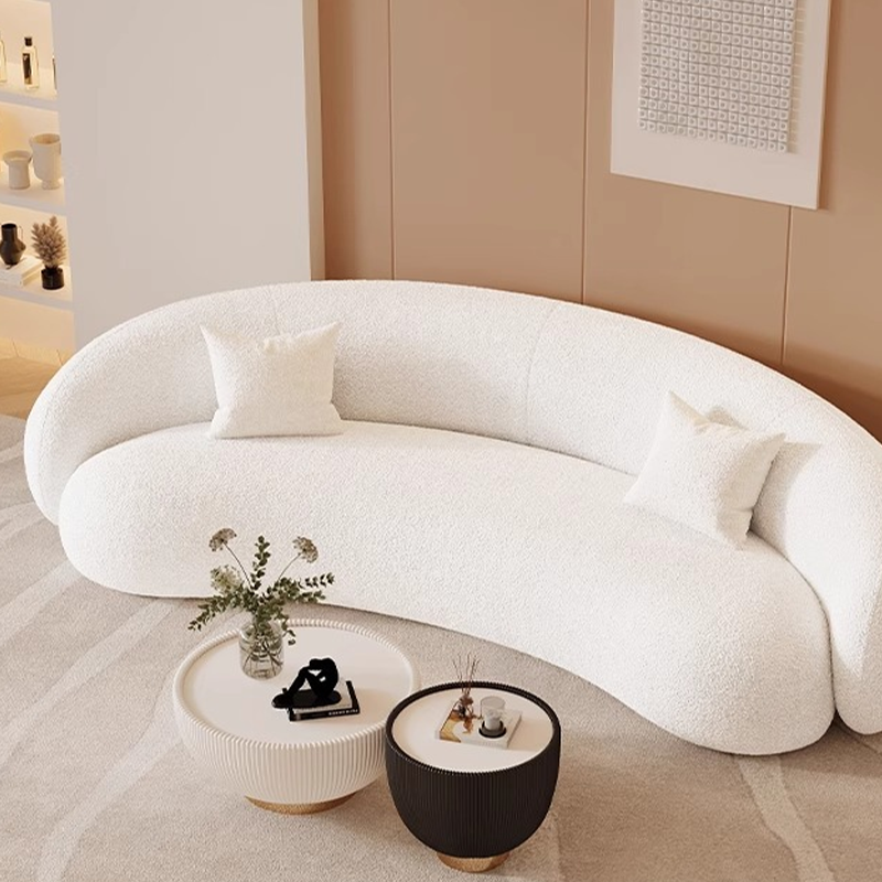 Nordic Style Luxury Three Seater Curved Framed Sofa Fabric Sponge Lazy Sofa Bed Tufted Back Eco-Friendly for Living Room