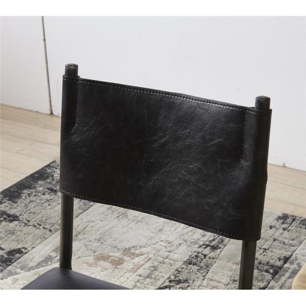Vintage Top Genuine Black Leather Padded Dining Room Chairs Steel Frame European Style