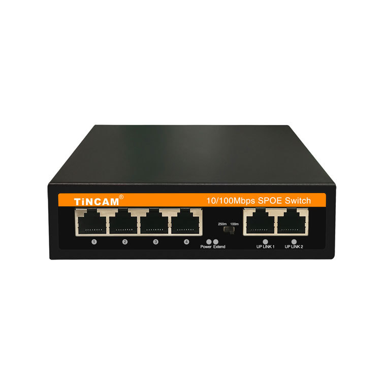 4-port Fast Ethernet Passive Poe Switch 4×10/100mbps Non-standard Poe Ports + 2×10/100mbps Uplink Ports 24v 48w 250m Extend Mode For Building Intercom Systems TBC-EFP4206N-V