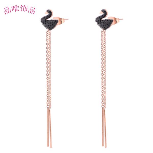 Fashion Color Women Jewelry Latest Fashion Rose Gold Plated Earring Swan Tassel Stud Earrings