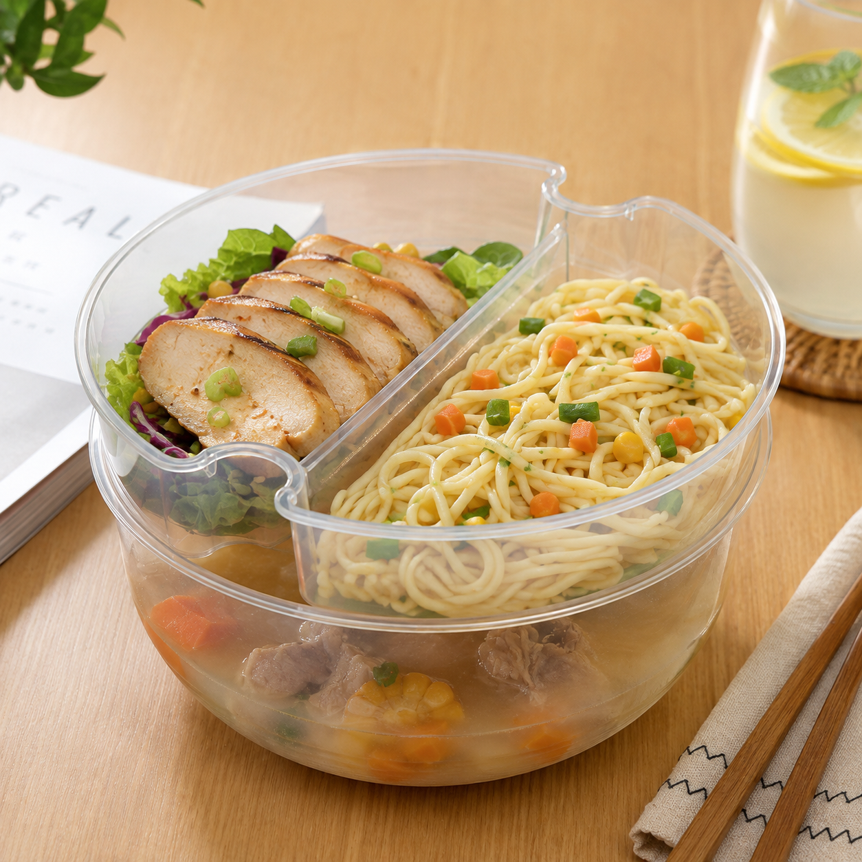 175mm Series Two Section Clear Inner Tray for Divided Meal Packaging