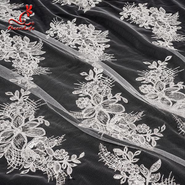 3D Floral Stretch Wedding Bridal Embroidered Tulle Lace Fabric By The Yard