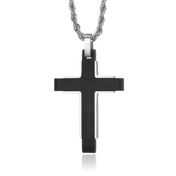 Collier de croix pour homme Collier de croix pour homme en argent or noir en acier inoxydable Collier de croix pendant pour homme bijoux pour femmes 16-24 pouces