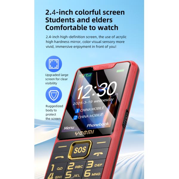Unlock Sturdy Elderly Mobile Phone GSM 2G Dual card SOS Flashlight 2500mAh battery 2.4 inches