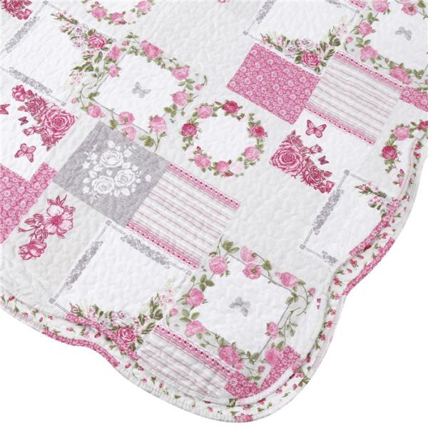 White And Pink Printed Quilt Set 100 Percents Cotton For Household Bedroom