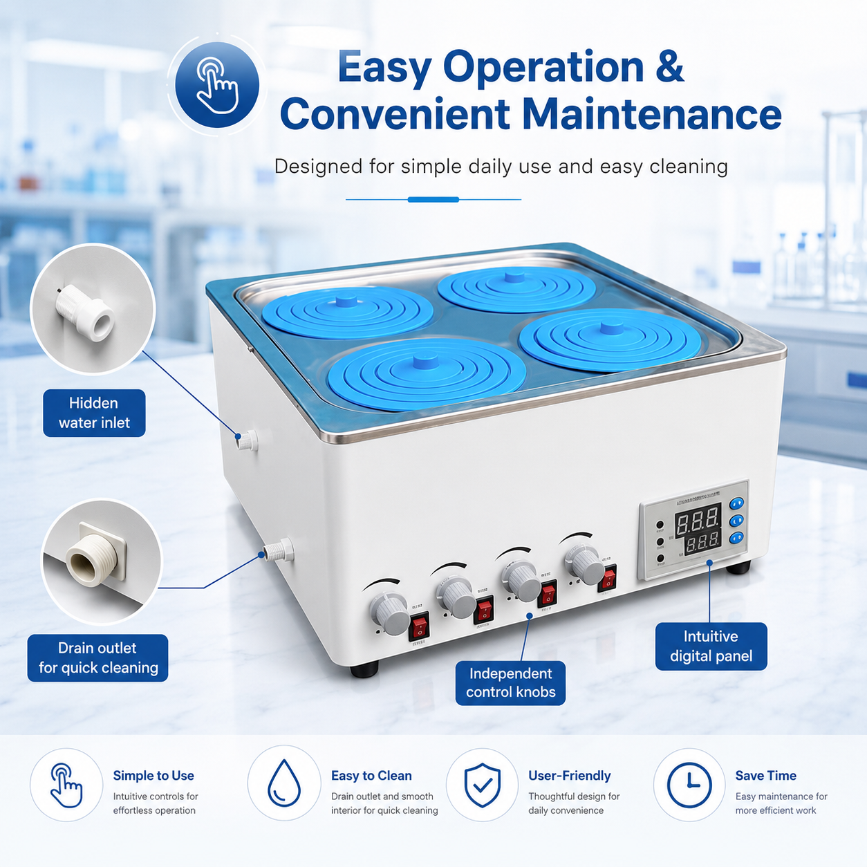 Cenlee Laboratory Constant Temperature Water Bath with 4 Independent Stirrers 800W Heating for Aquaculture Hygiene and Education