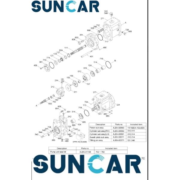 Комплект для ремонта гидронасоса набора уплотнения XJBN-01108 XJBN01108 Hyundai HCE для R320LC-7