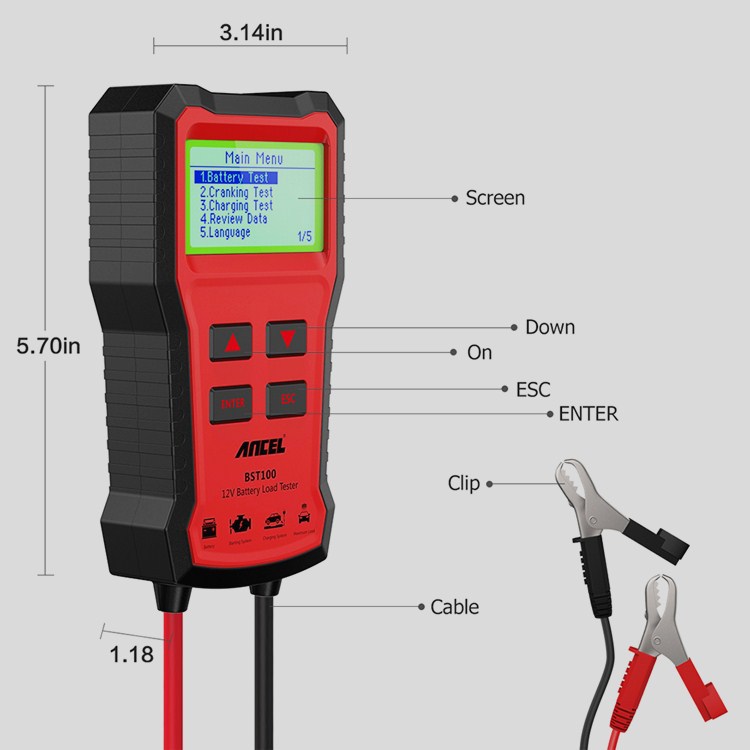 Ancel BST100 Автомобильный батарейный тестер 12В Cell100-2000CCA 30- 220Ah