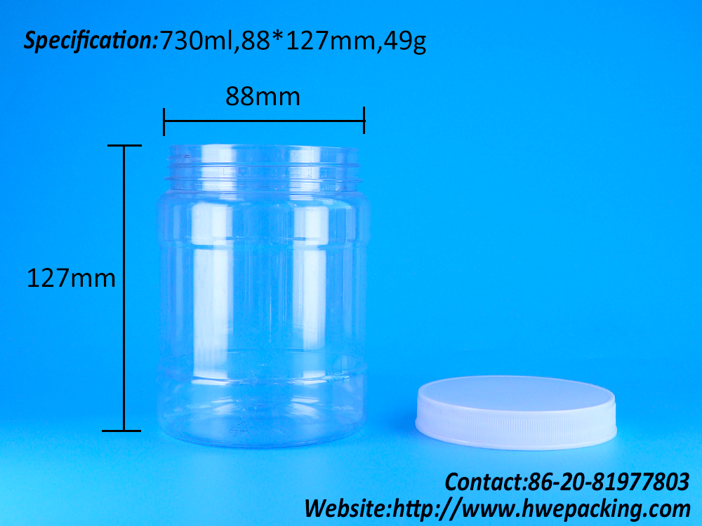 Round Shape Clear PET Plastic Dried Blueberry Walnut Crackers Crispy Peanuts Jars Cap