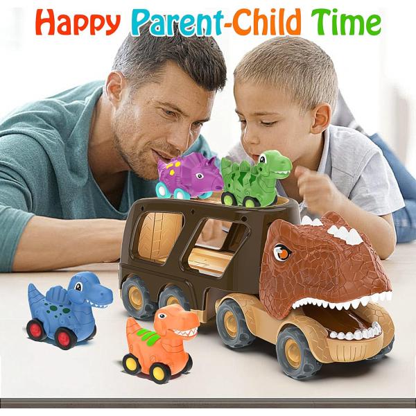 Carrinho de transporte de força de atrito puxar para trás carro dinossauro carro brinquedo para crianças e crianças pequenas