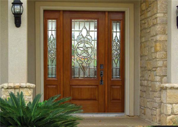 Exterior Solid Wood Door Front Entry Inswing / Outswing Opening With Sidelites Open Door