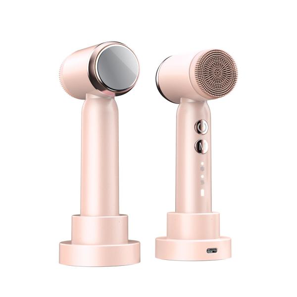 Pink Face Cleanser Vibrating Brush 1000mAh Silicone Battery Face Scrubber