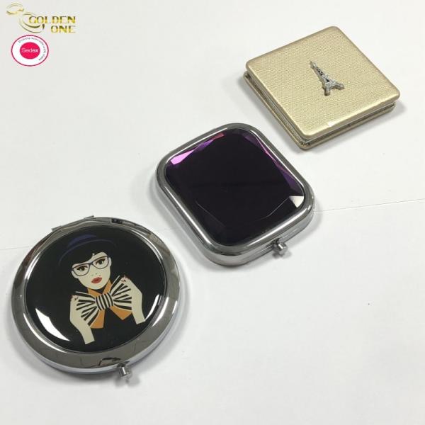 Hot Sale Portable Round Folded Compact Mirrors Rose Gold Silver Plated Pocket  Making Up Mirror for Gift