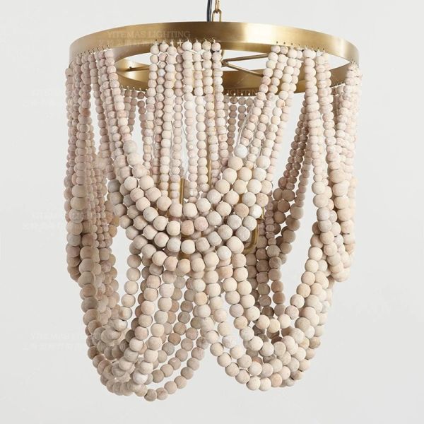 Gold Chandelier Wooden Beaded Lighting Fixture Fringe Hanging Light Silas Chandelier (WH-AP-652)