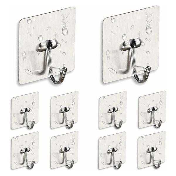 Smooth Edge Strong Bearing Capacity Stainless Steel Adhesive Hooks for Bathroom, Kitchen and Living Room