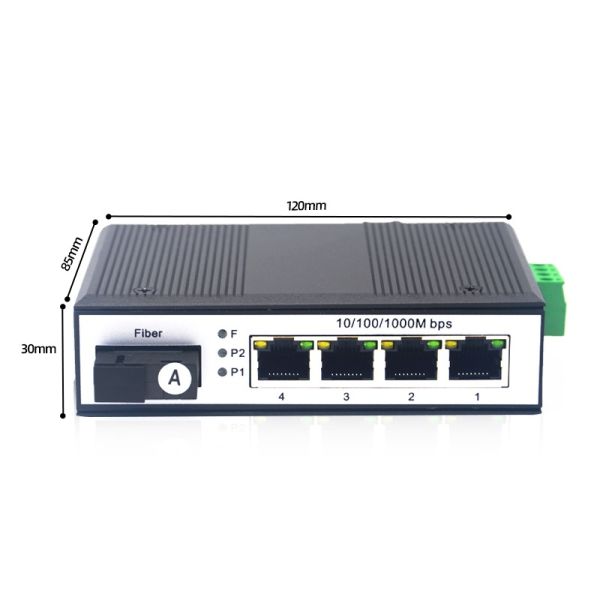 IP40 Industrial Gigabit Switch 1 Gbps 1 Fiber 4 Ethernet Switch SC Fiber 4 RJ45 Ports
