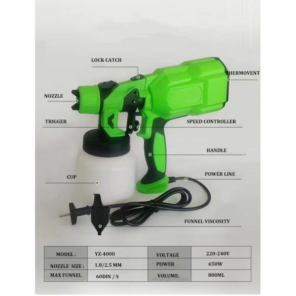HVLP Electric Sprayer Disinfection Portable Green Color Painting Gun 800ml Plastic Cup with CE GS Certifications