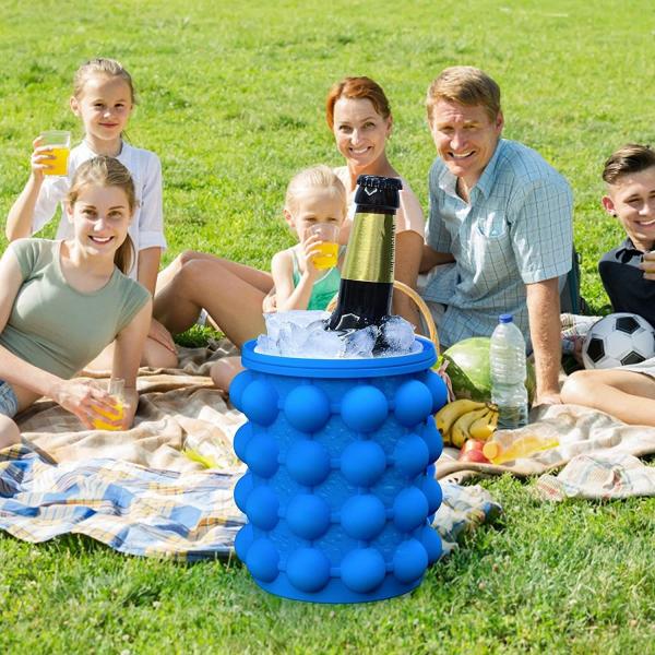 267 Grams Portable Silicone Half Round Space Saving Ice Bucket with Lid Blue/Red/Yellow