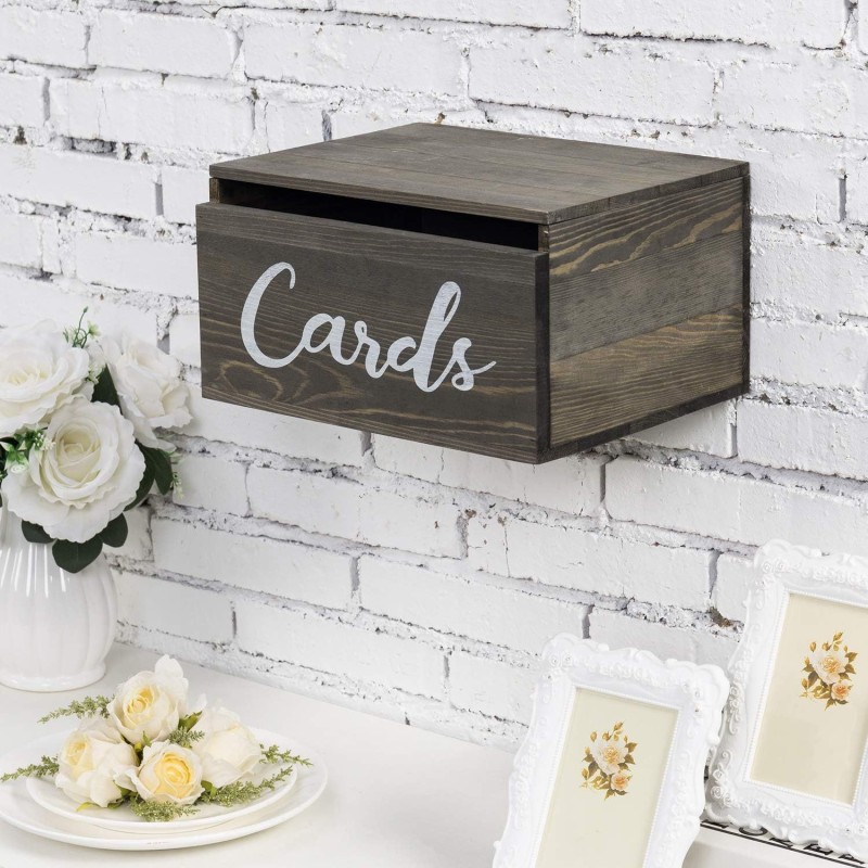 Vintage Rectangle Wood Wall Hanging Storage Box Country Style Wedding Card and Clamshell Gift Box