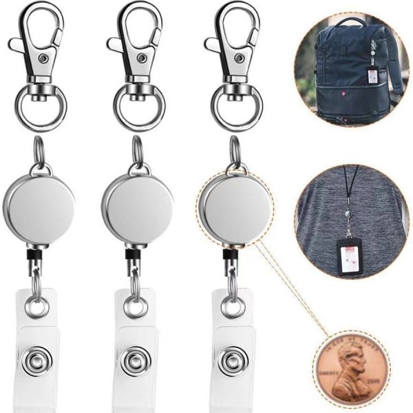 Anti-Loss Sublimation Blank Metal Retractable Keychain Diy Custom ID Badge Holder With Telescopic Rope