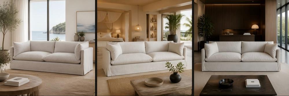 Coastal Contemporary 3-Seater Slipcovered Sofa SF-004
