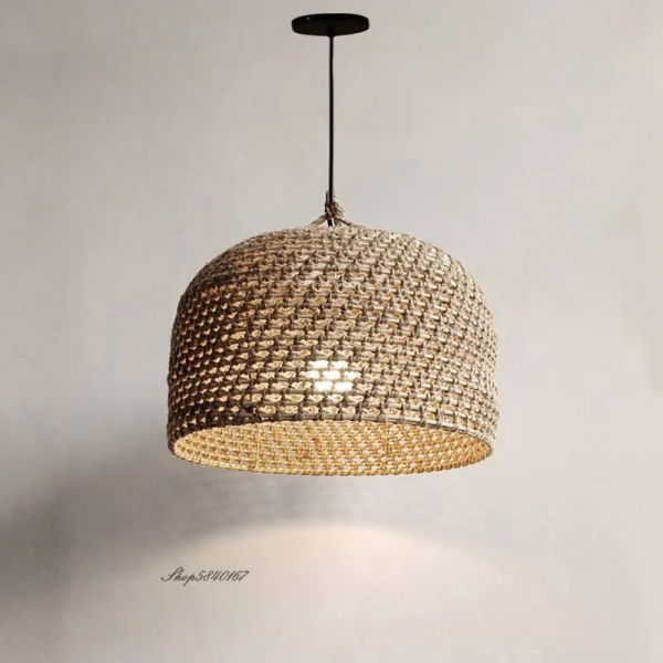 rustic hanging lamp Dining Room Kitchen Wabi sabi Jute Rope Pendant Lights(WH-WP-105)