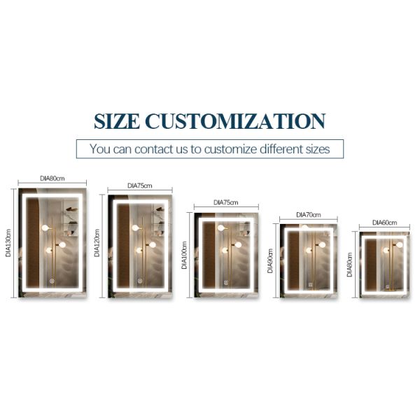 Perimeter Satin LED Border Mirror , Rectangle / Square LED Illuminated Bathroom Mirror