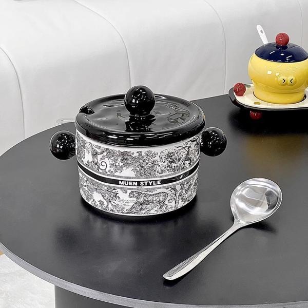 Jungle Style Microwavable Seasoning Storage with Ceramic Strainer Amphora Lard Jar
