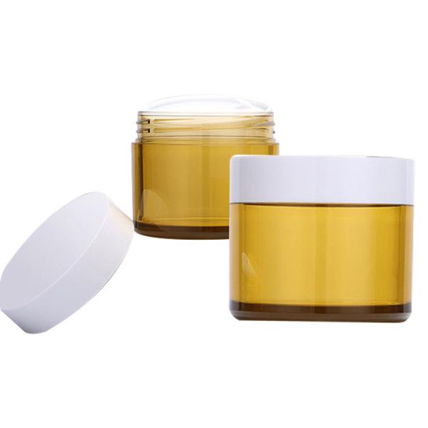 Frasco de vidro amarelo cosmético do GV 120g 150g em volta do cartucho de vidro com tampa