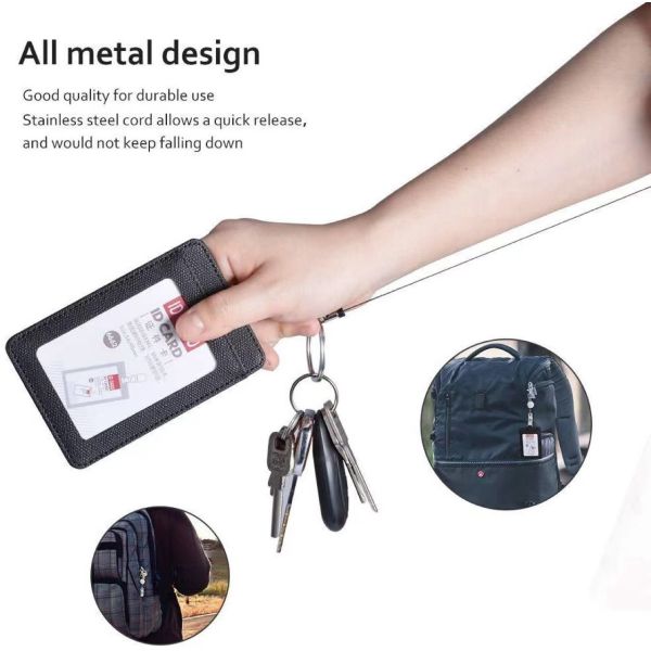 Anti-Loss Sublimation Blank Metal Retractable Keychain Diy Custom ID Badge Holder With Telescopic Rope