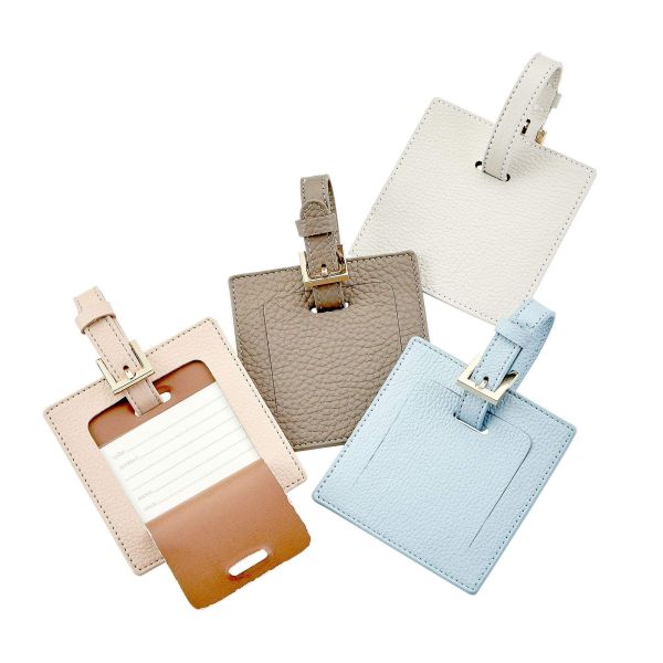 Square Shape Genuine Leather Luggage Tags Blank Baggage Tags Custom Logo For Travelling