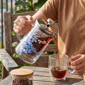 BPA Free Double Wall Glass French Press Coffee Maker 350ml 1000ml Tea Pot Home
