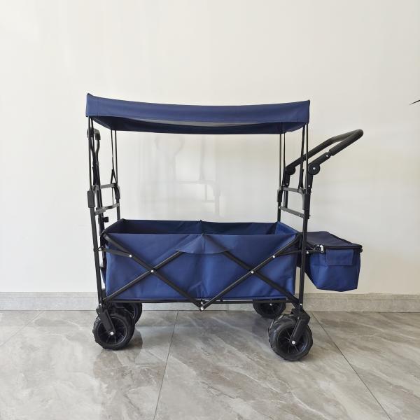 Collapsible Camping Cart Beach Trolley Cart With Roof Dollies Folding Wagon