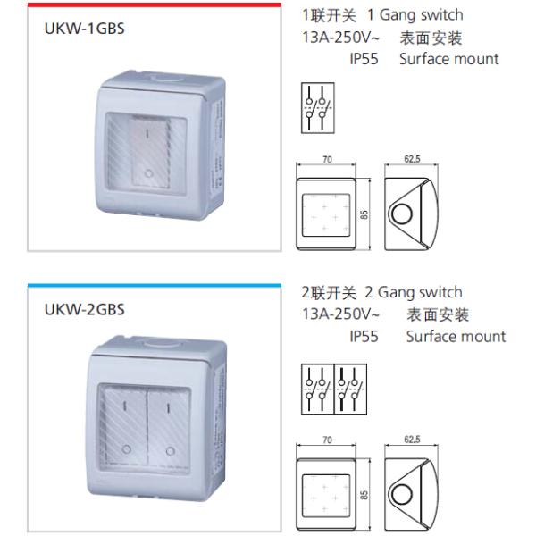Grey DPST Double Pole Double Throw Switch for Garden Lighting