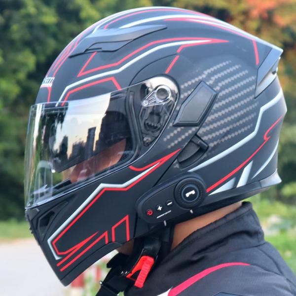 DOT Approval Double Lens M/L/XL/XXL Motorcycle Smart Flip Up Intercom Wireless Blue tooth Helmet black color