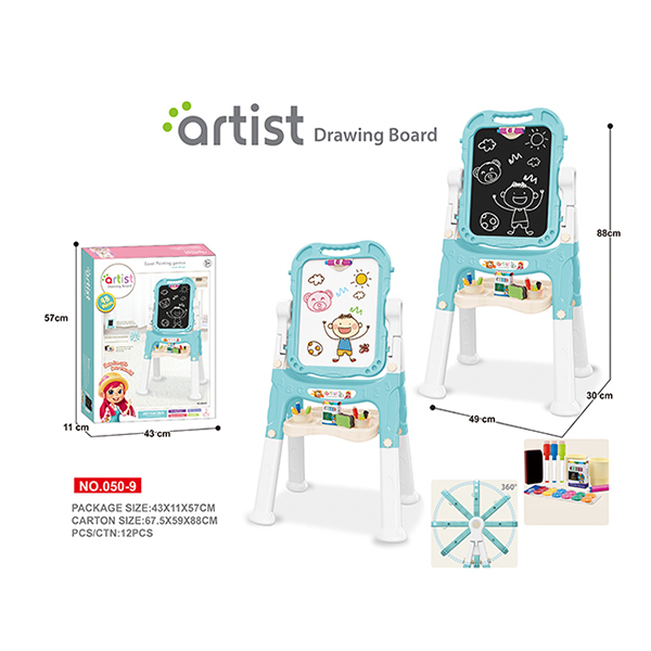 67 CM Height Unisex Kids Magnetic Drawing Board 12 Chalks Painting Blue