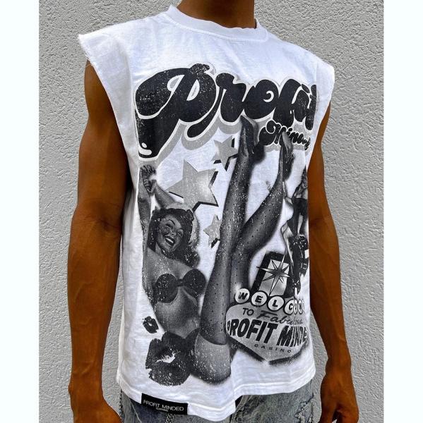 Custom Logo Silk Screen Print Sleeveless T Shirts for Men 100% Cotton Crew Neck Tank Tops