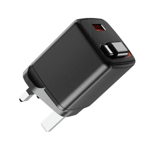 TurboVolt Dual Charging Adapter – USB-A & USB-C Wired Power Brick | 45W PD + QC3.0