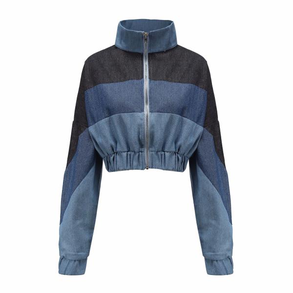 Contrast Sleeves Cotton Zip Through Youth 12oz Womens Short Jean Jacket