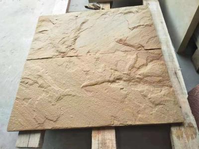 Yellow Wood Square Sandstone Wall Cladding Long Lasting Customizable